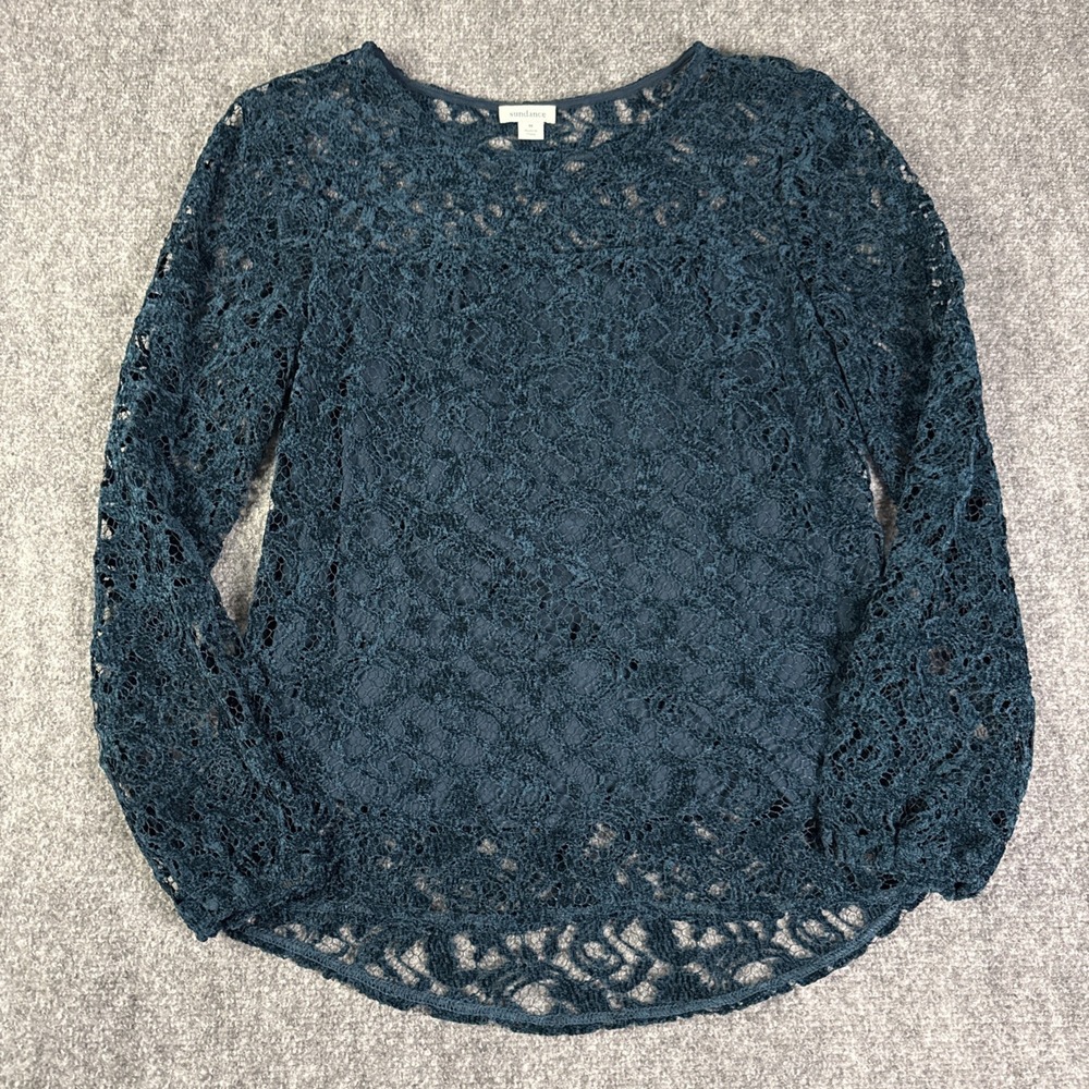 Sundance Womens Remarkable Beauty Top Witchy Velvet Crochet Lace Size M Teal